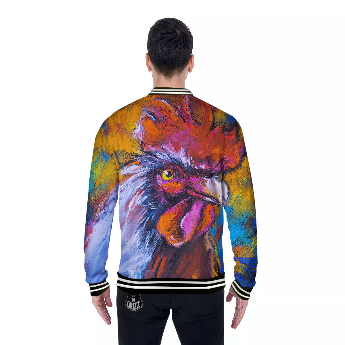Painting Rooster Print Baseball Jacket-grizzshop