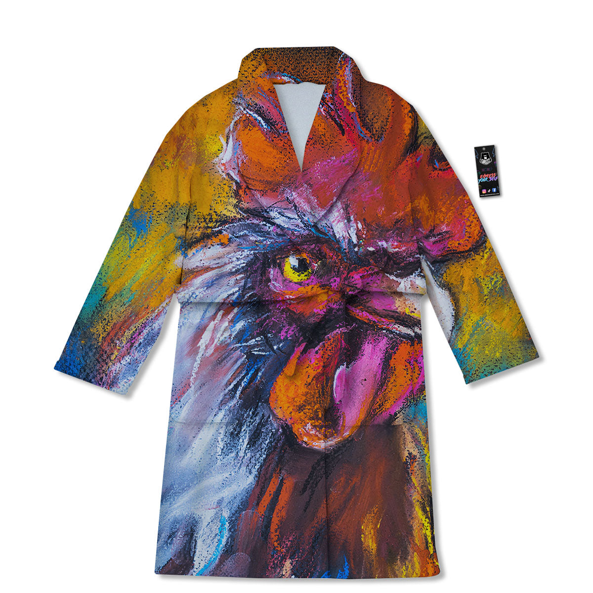 Painting Rooster Print Bathrobe-grizzshop