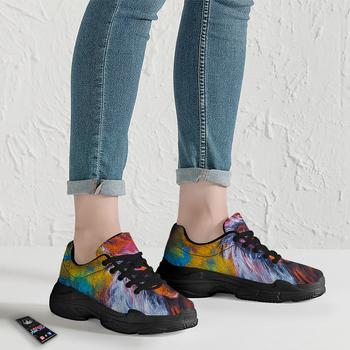 Painting Rooster Print Black Chunky Shoes-grizzshop