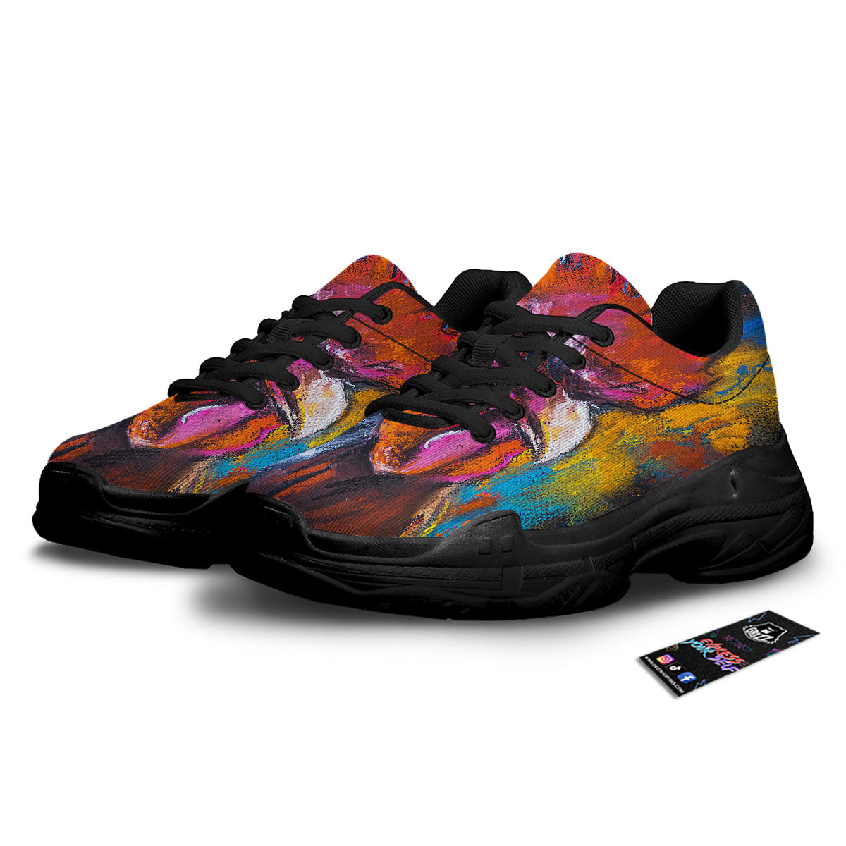 Painting Rooster Print Black Chunky Shoes-grizzshop