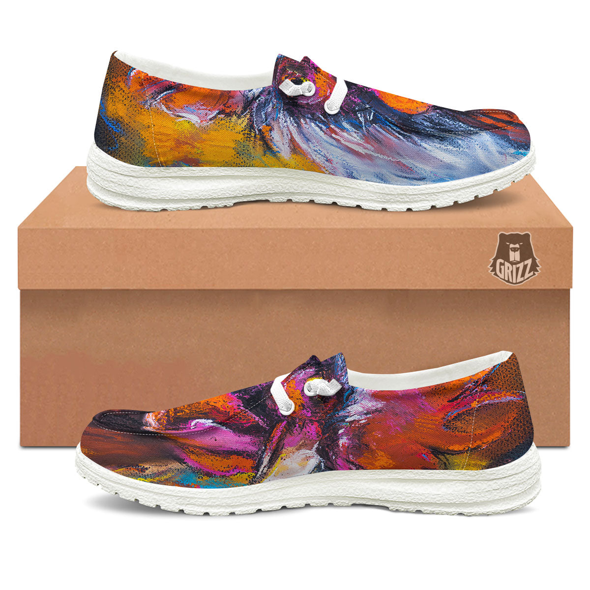 Painting Rooster Print Black Loafers-grizzshop