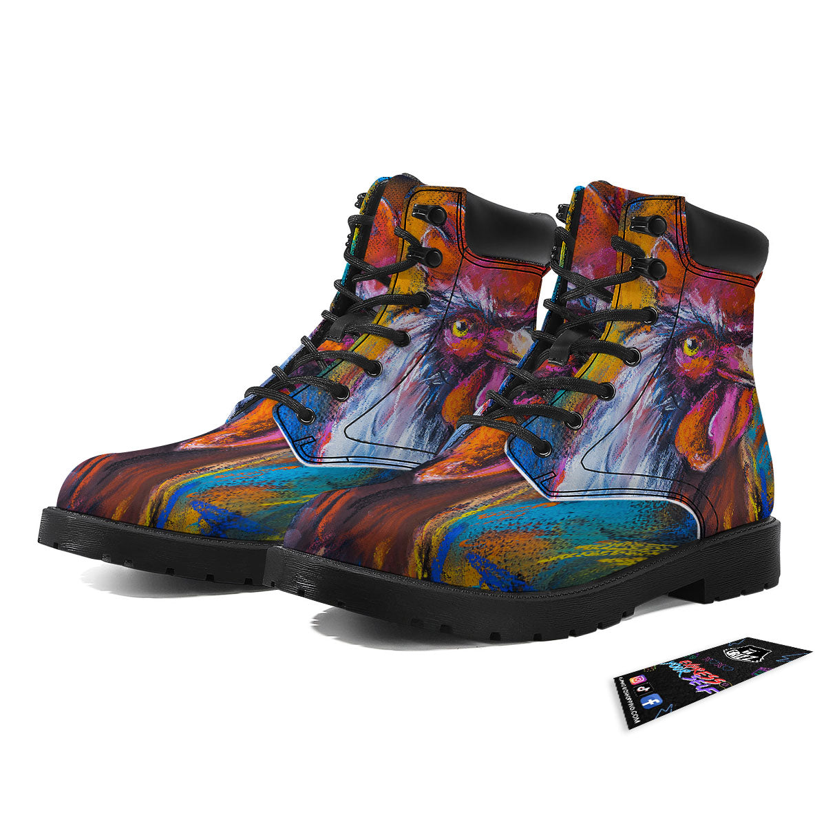 Painting Rooster Print Boots-grizzshop