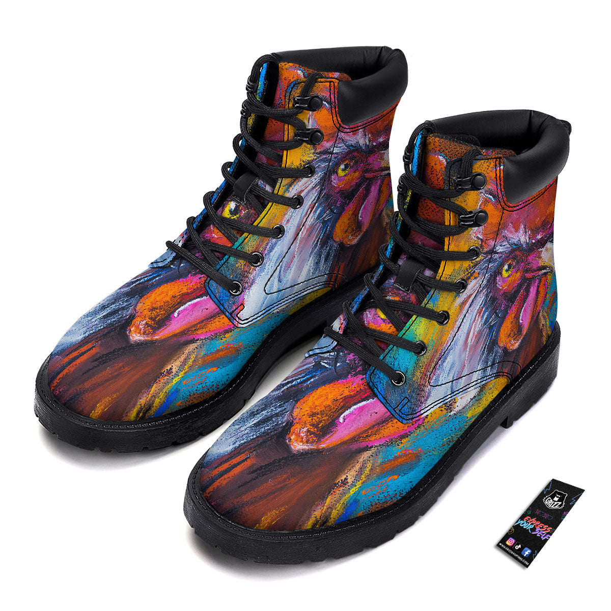 Painting Rooster Print Boots-grizzshop
