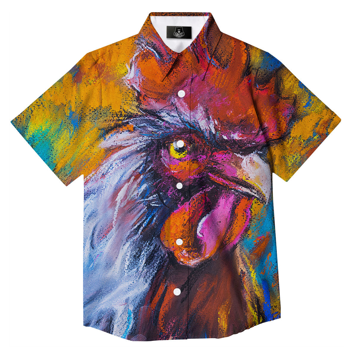 Painting Rooster Print Button Up Shirt-grizzshop