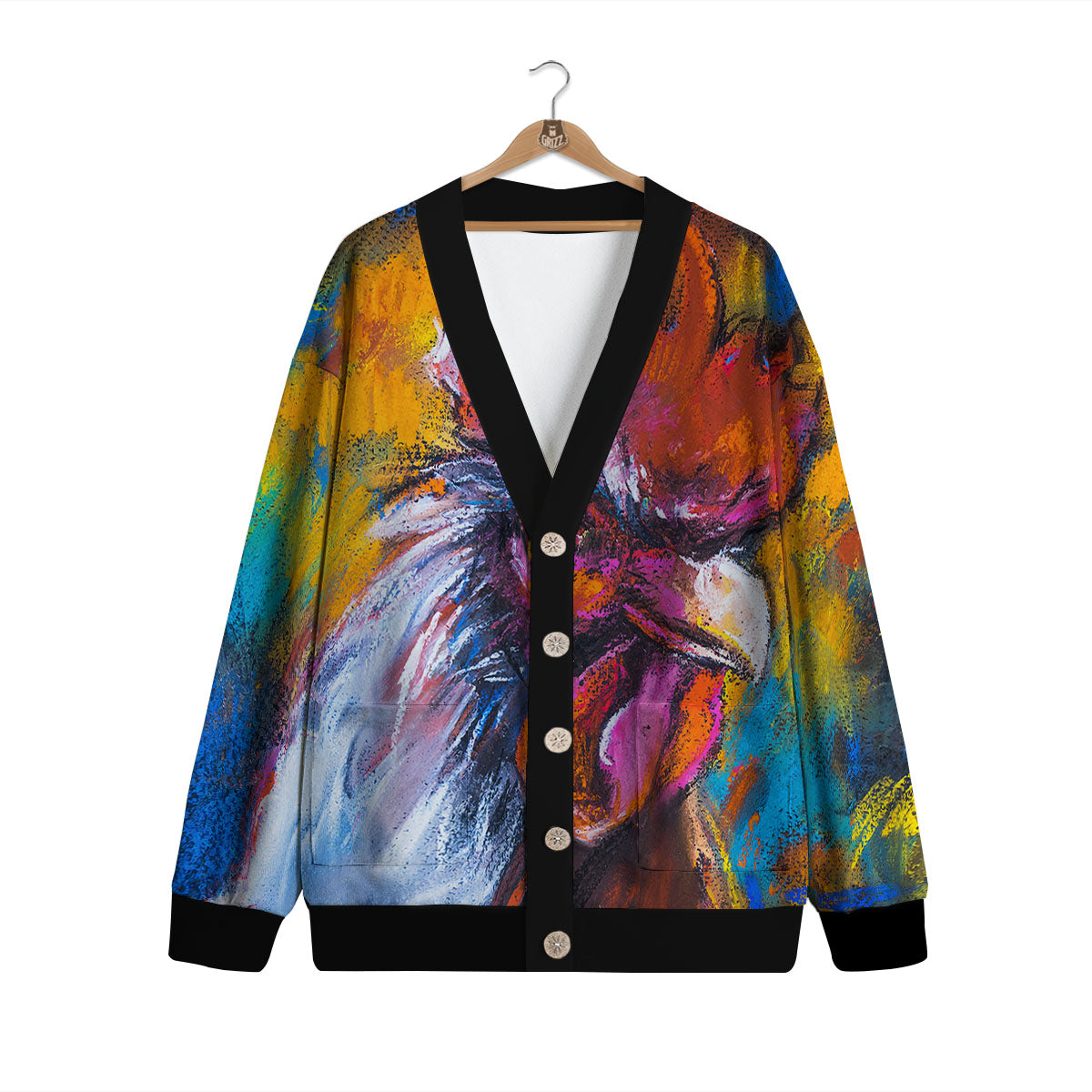 Painting Rooster Print Cardigan-grizzshop