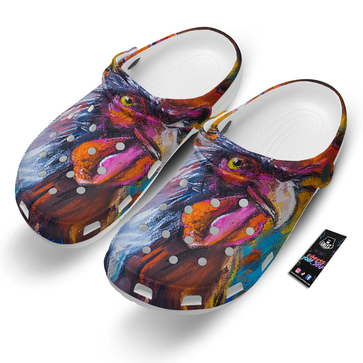 Painting Rooster Print Clog-grizzshop