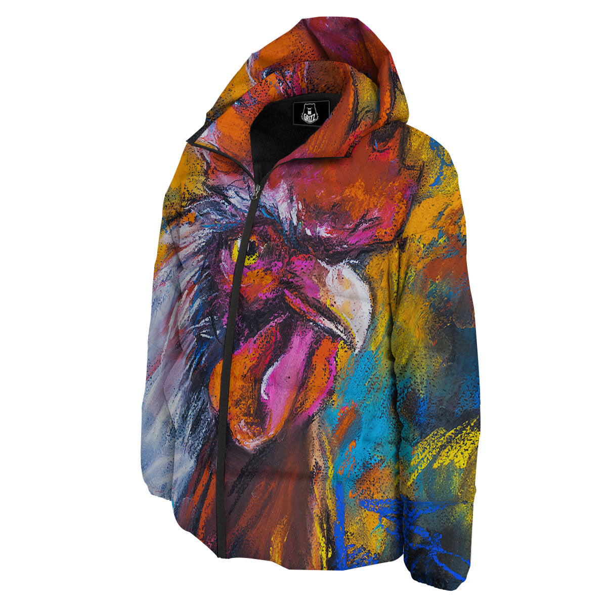 Painting Rooster Print Down Jacket-grizzshop