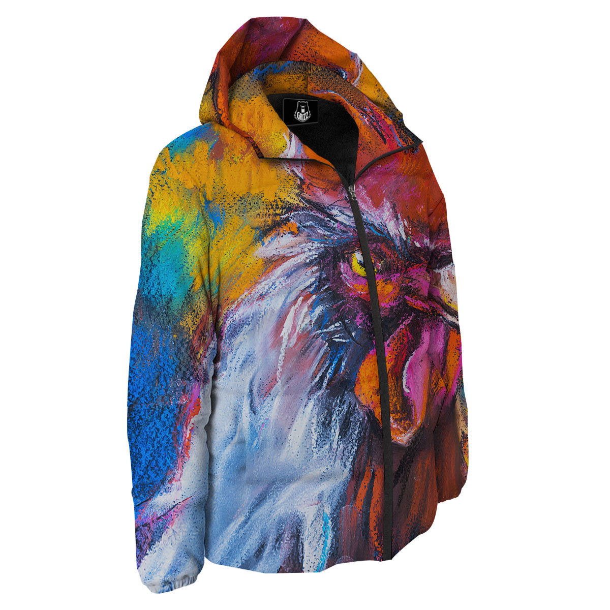 Painting Rooster Print Down Jacket-grizzshop