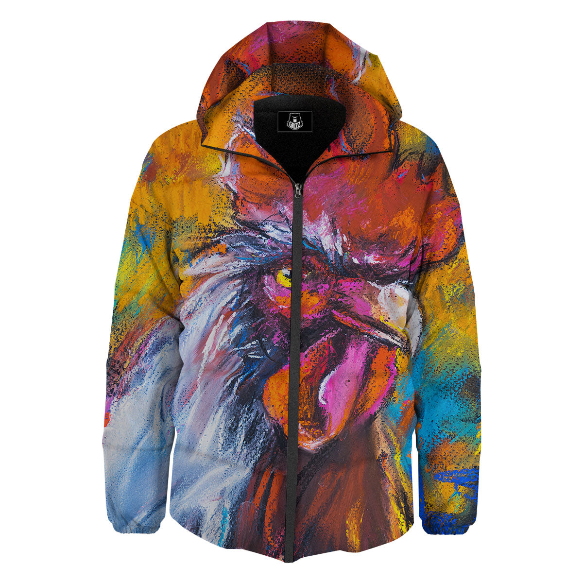 Painting Rooster Print Down Jacket-grizzshop