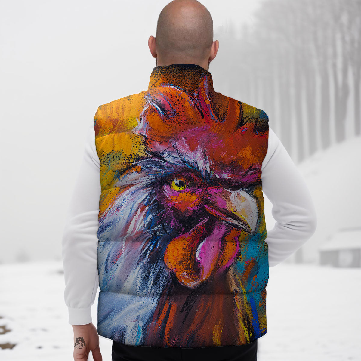 Painting Rooster Print Down Vest