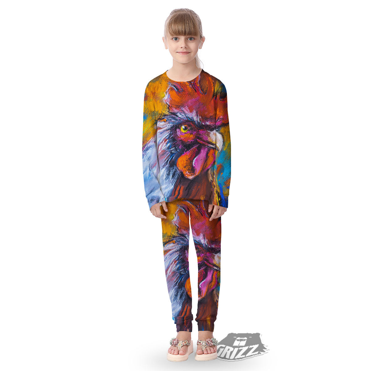 Painting Rooster Print Kid's Pajamas-grizzshop