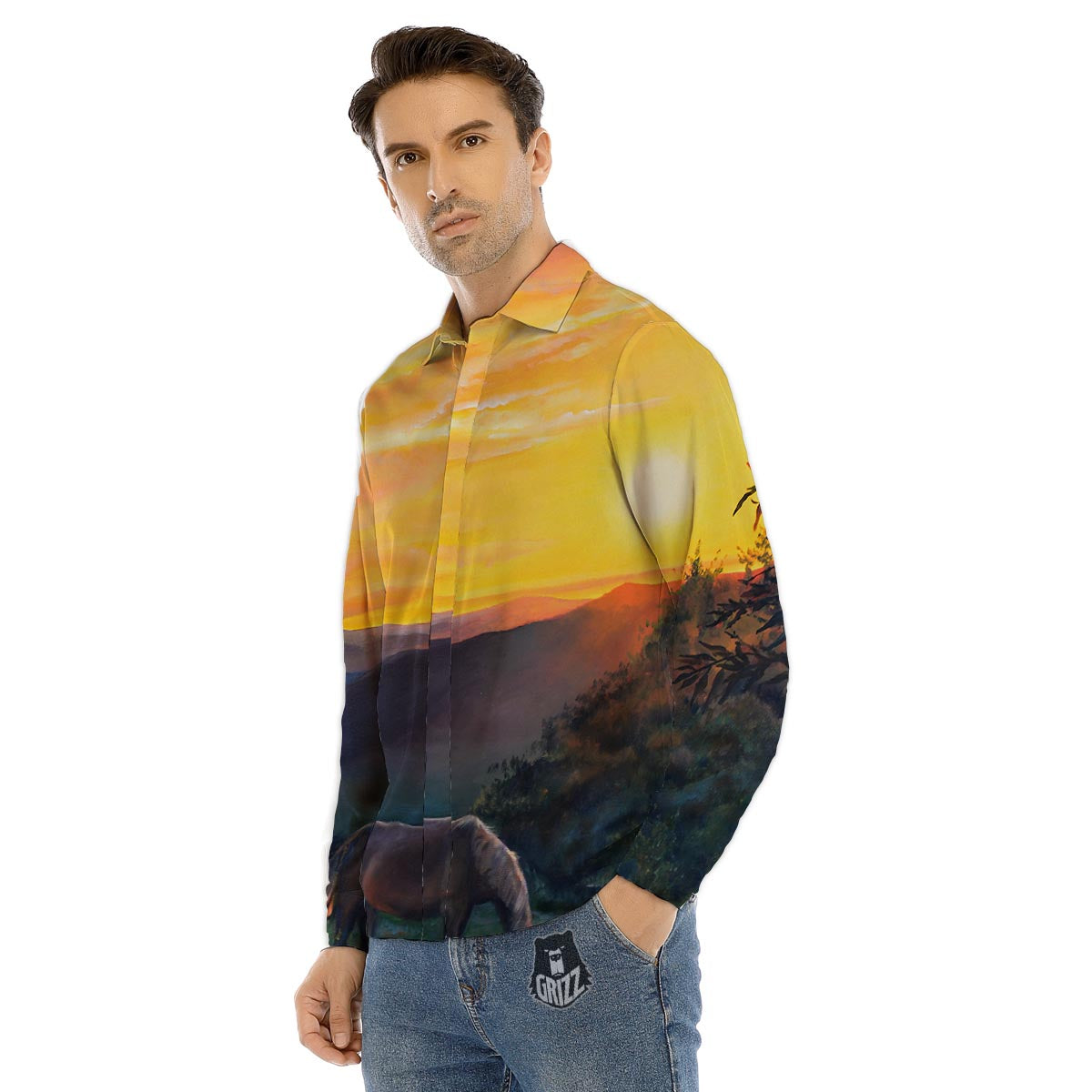 Painting Rooster Print Men's Dress Shirts-grizzshop