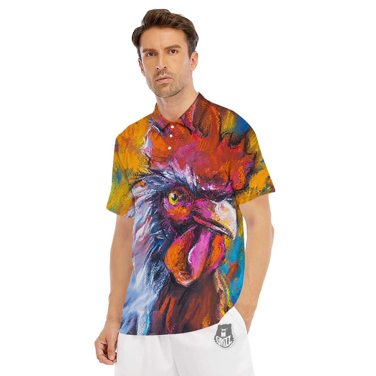 Painting Rooster Print Men's Golf Shirts-grizzshop