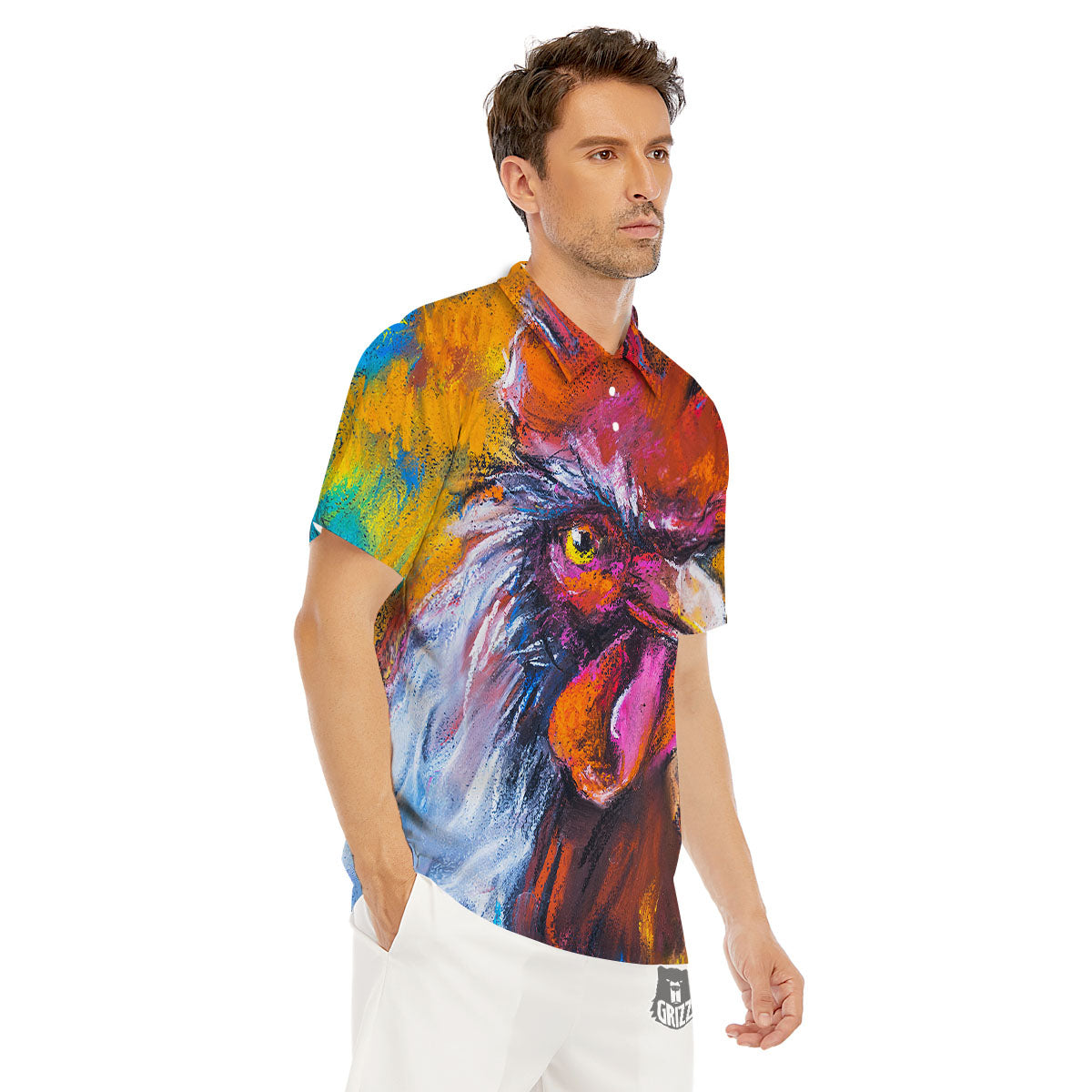 Painting Rooster Print Men's Golf Shirts-grizzshop