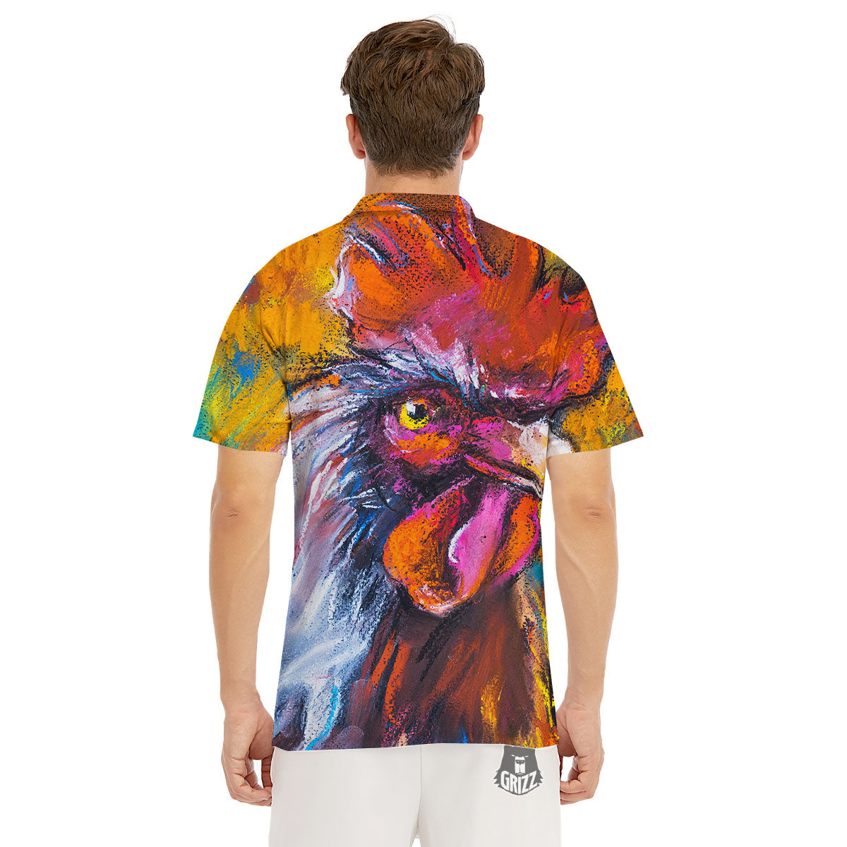 Painting Rooster Print Men's Golf Shirts-grizzshop