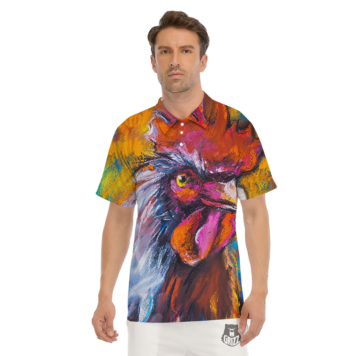 Painting Rooster Print Men's Golf Shirts-grizzshop