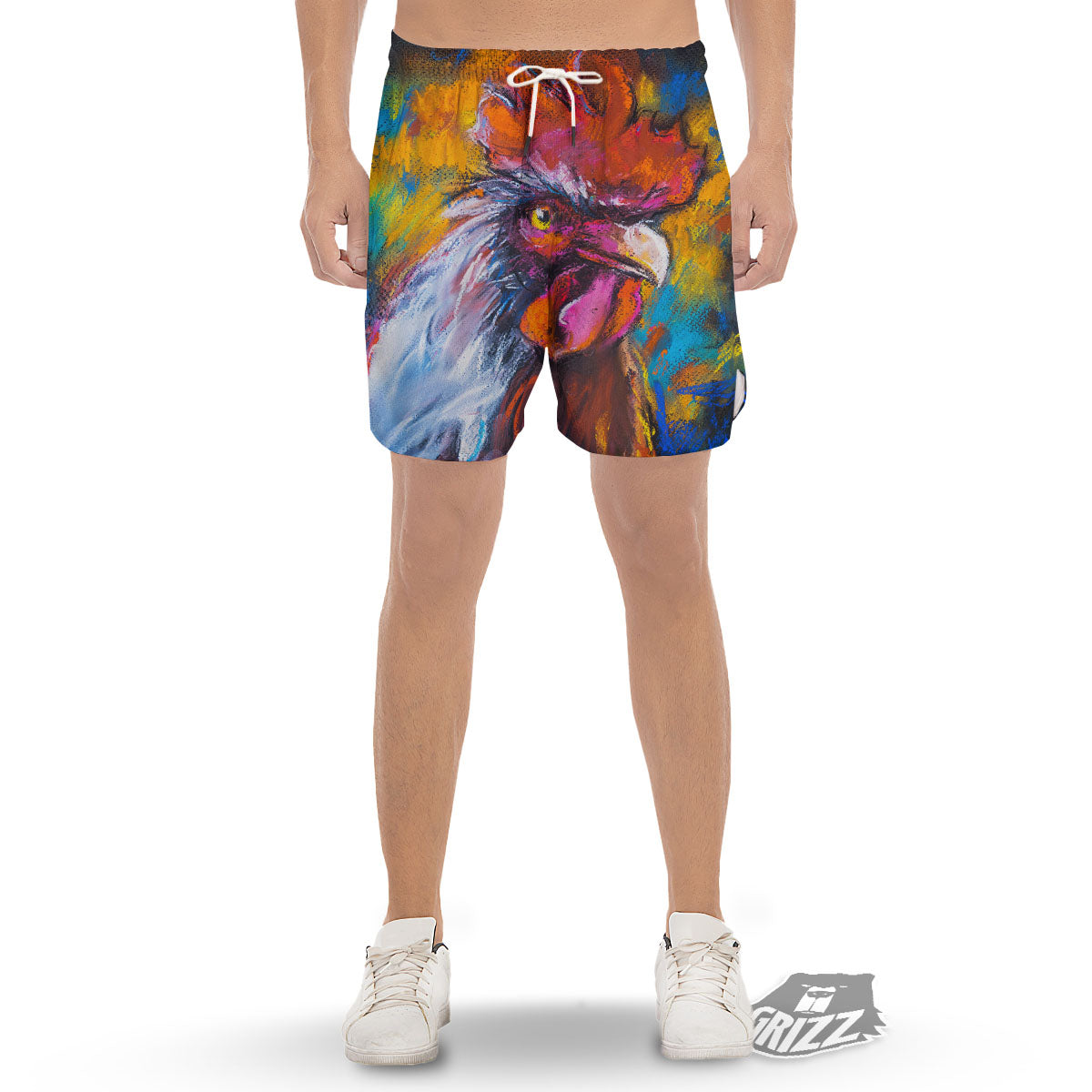 Painting Rooster Print Men's Gym Shorts-grizzshop
