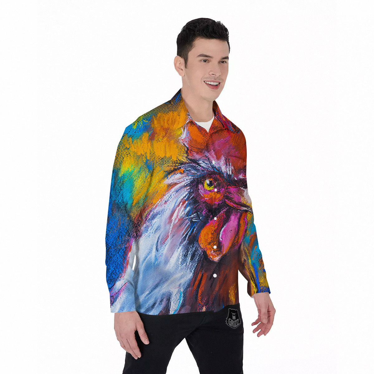 Painting Rooster Print Men's Long Sleeve Shirts-grizzshop