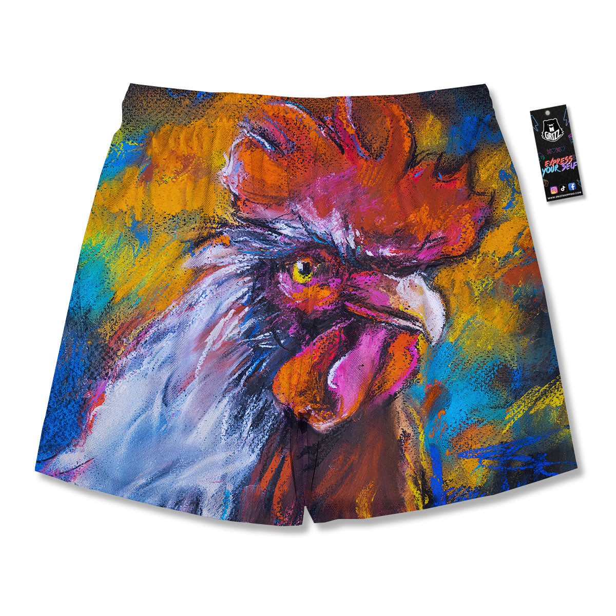 Painting Rooster Print Men's Running Shorts-grizzshop
