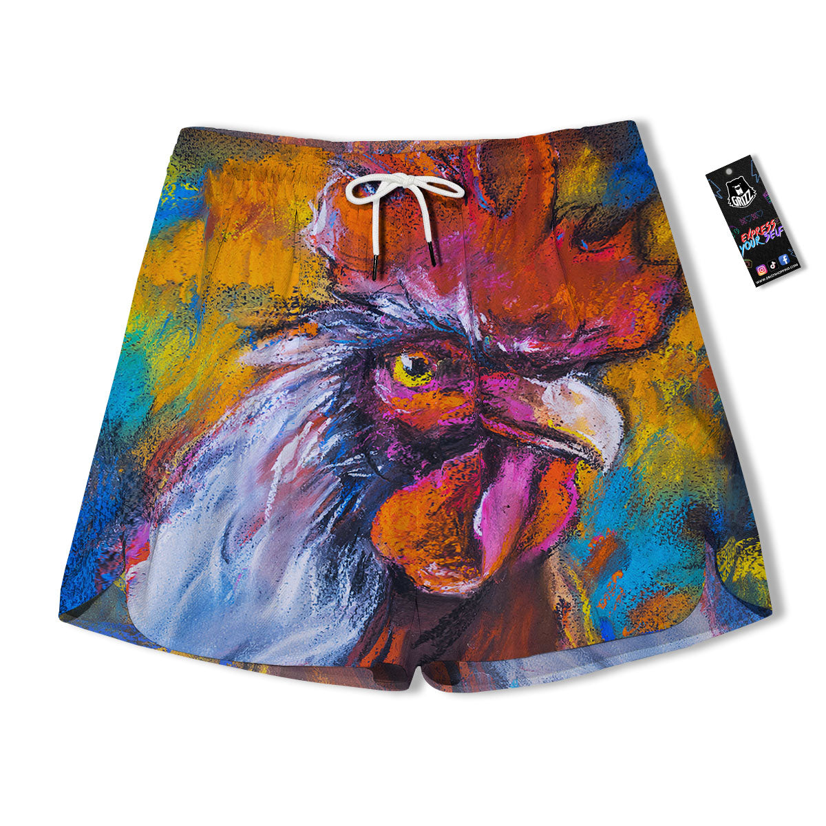 Painting Rooster Print Men's Running Shorts-grizzshop