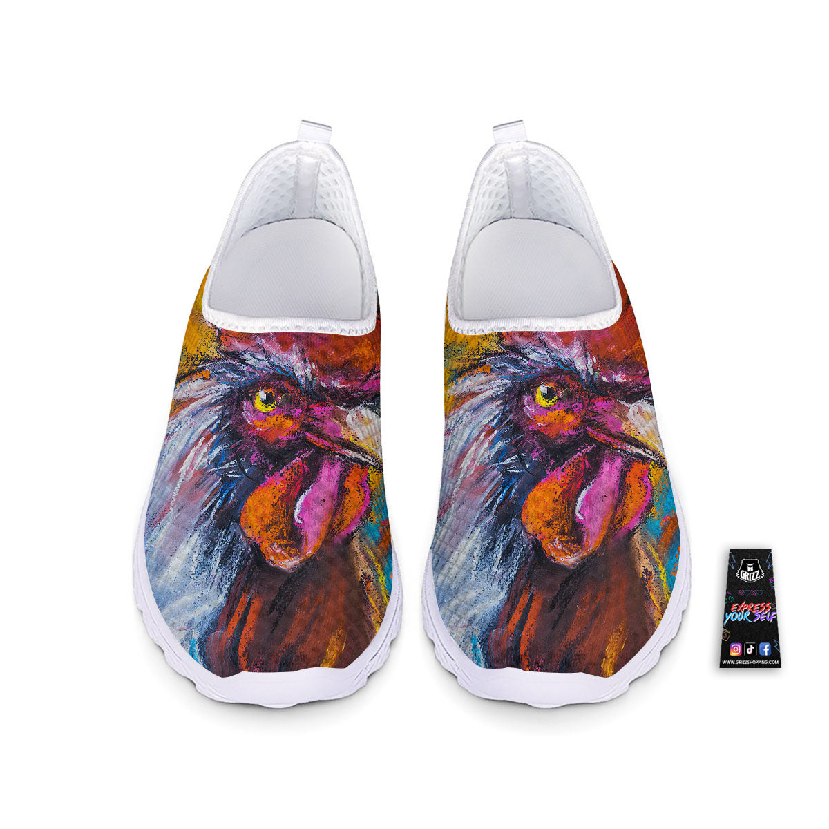 Painting Rooster Print Nurse Shoes-grizzshop