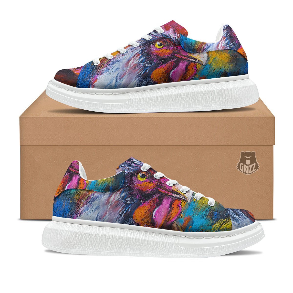 Painting Rooster Print Platform Shoes-grizzshop