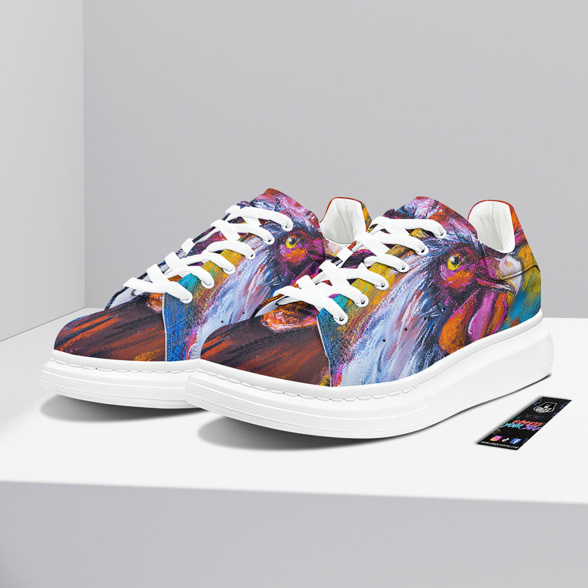 Painting Rooster Print Platform Shoes-grizzshop