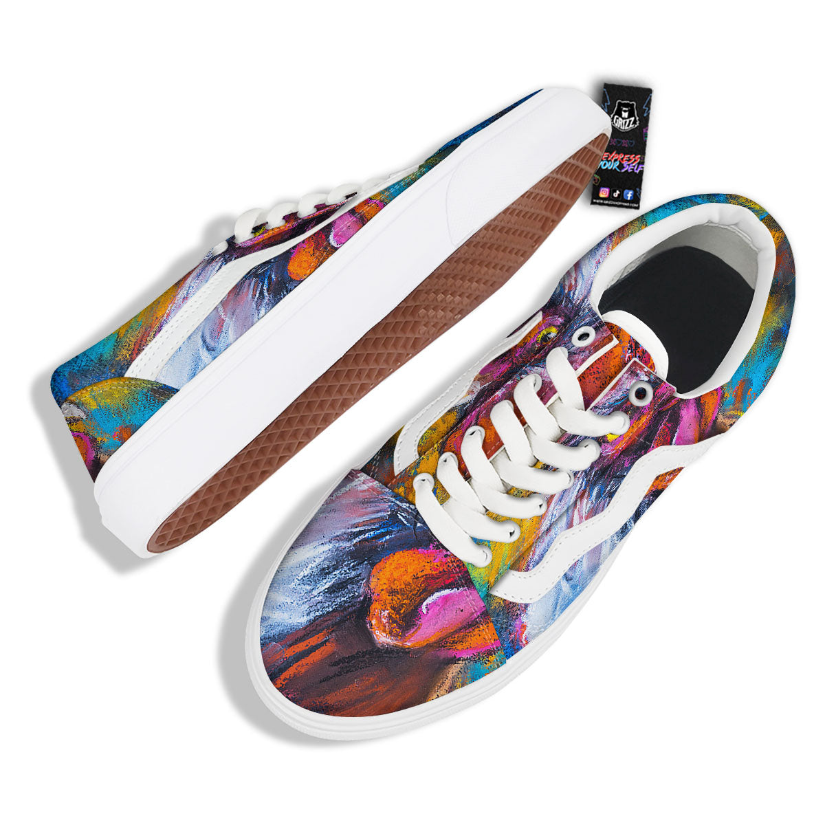 Painting Rooster Print Skate Shoes-grizzshop