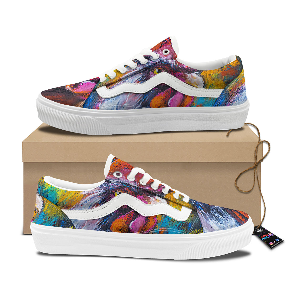 Painting Rooster Print Skate Shoes-grizzshop