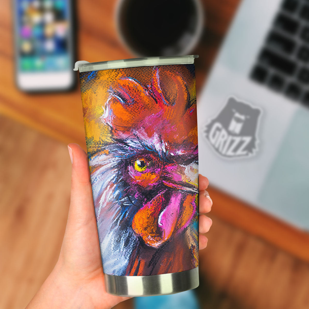 Painting Rooster Print Tumbler-grizzshop