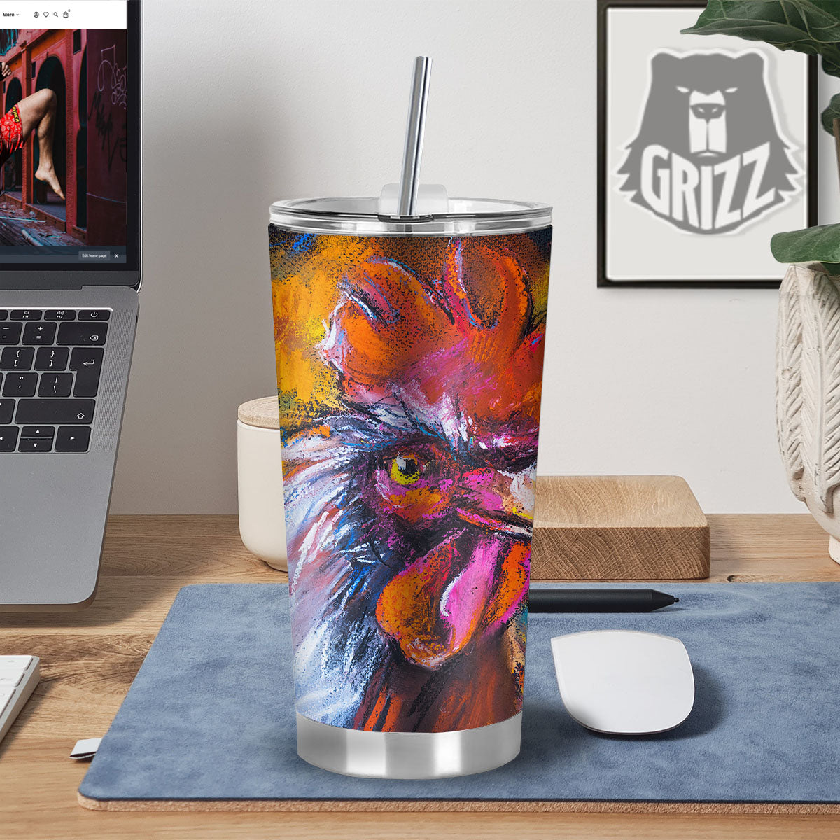 Painting Rooster Print Tumbler-grizzshop