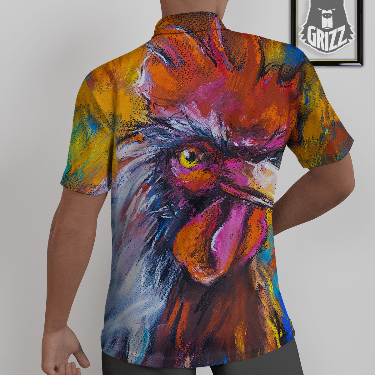 Painting Rooster Print Untucked Shirts-grizzshop