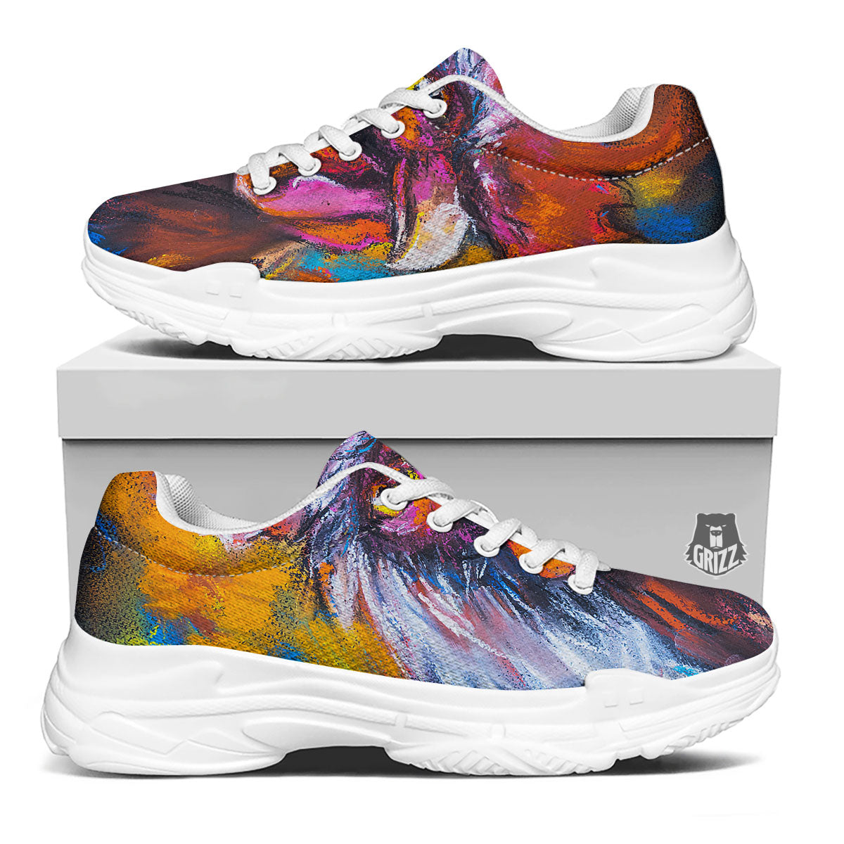 Painting Rooster Print White Chunky Shoes-grizzshop