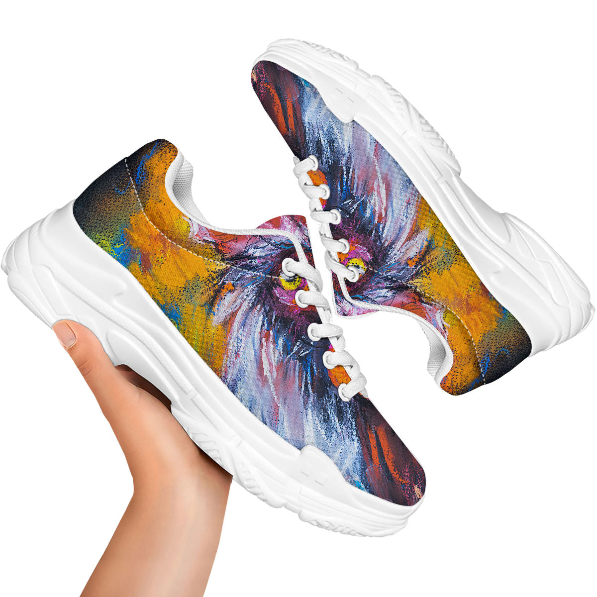 Painting Rooster Print White Chunky Shoes-grizzshop