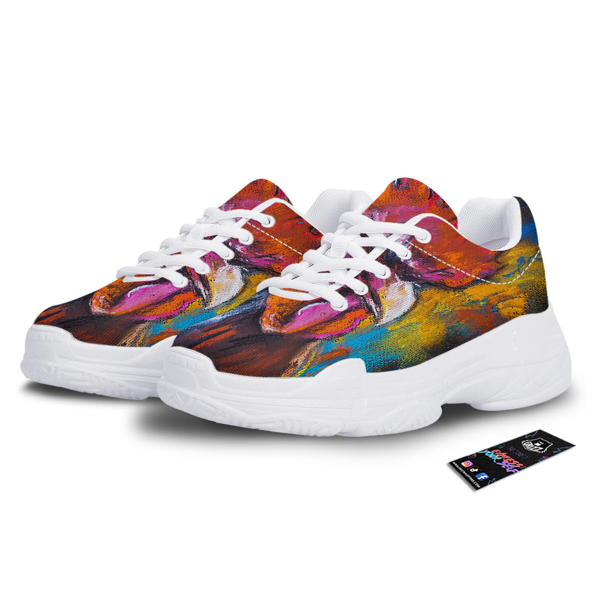 Painting Rooster Print White Chunky Shoes-grizzshop