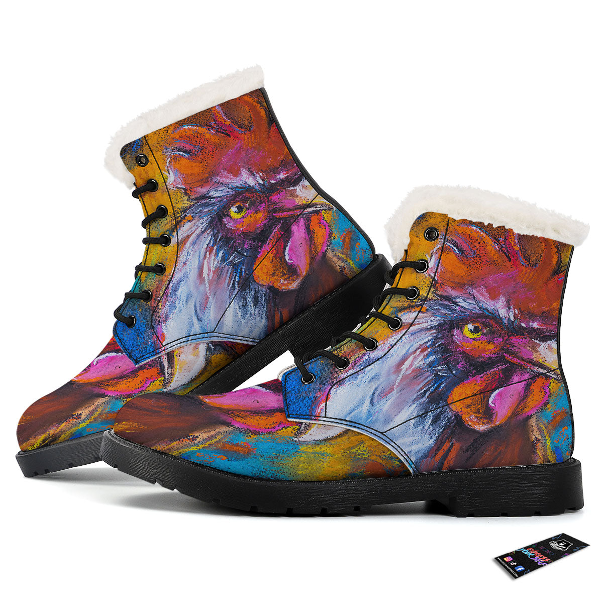 Painting Rooster Print Winter Boots-grizzshop