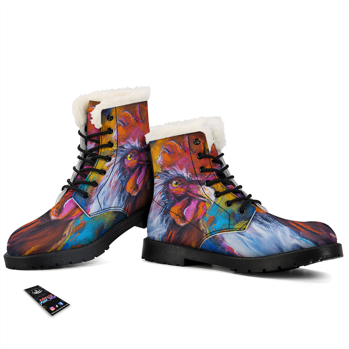 Painting Rooster Print Winter Boots-grizzshop