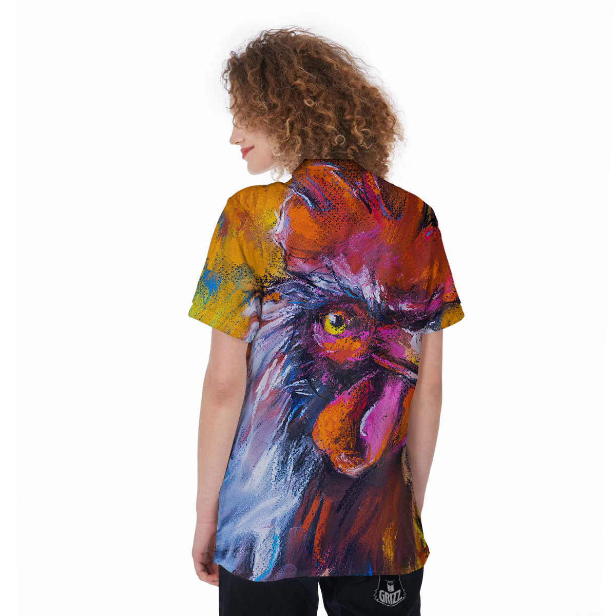 Painting Rooster Print Women's Golf Shirts-grizzshop