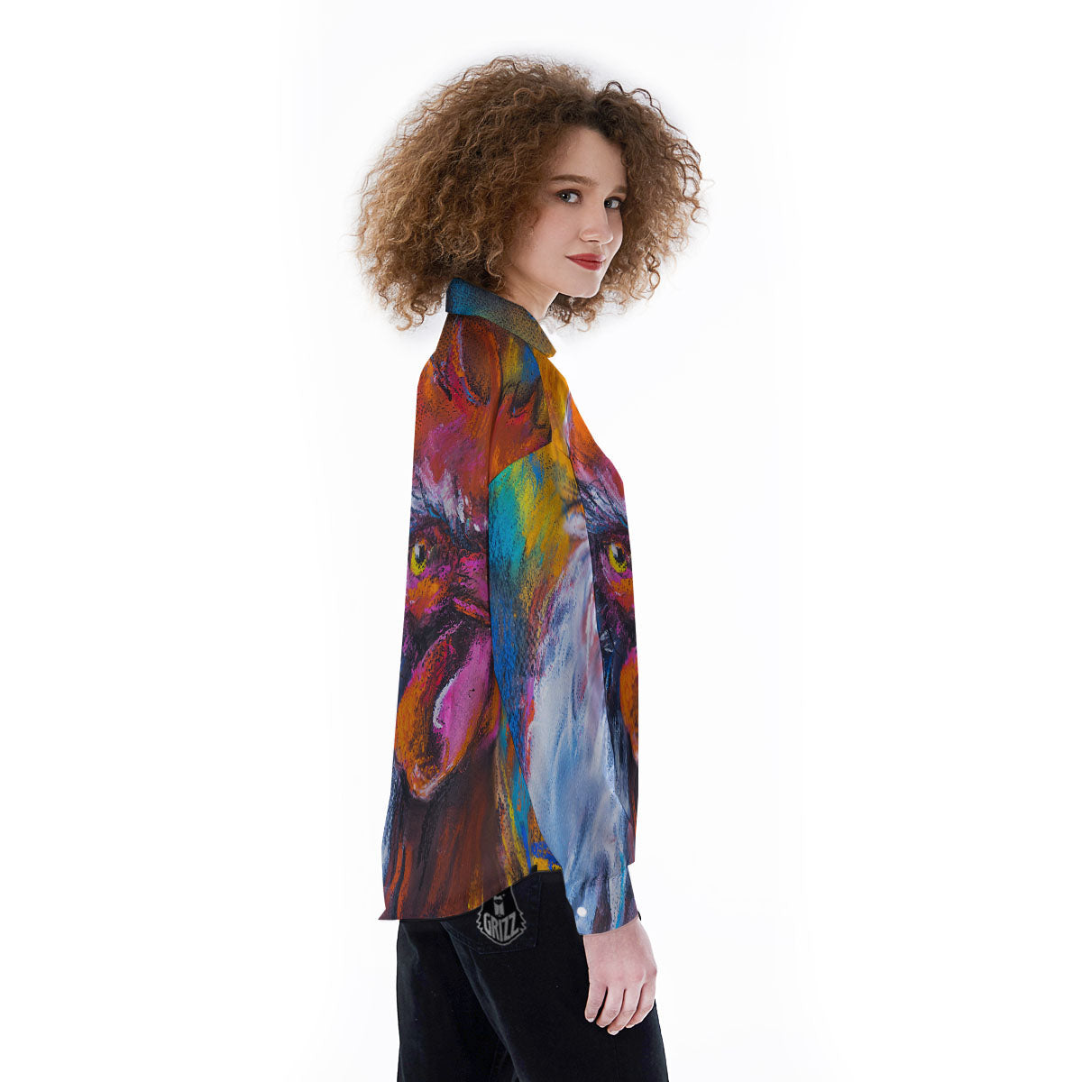 Painting Rooster Print Women's Long Sleeve Shirts-grizzshop