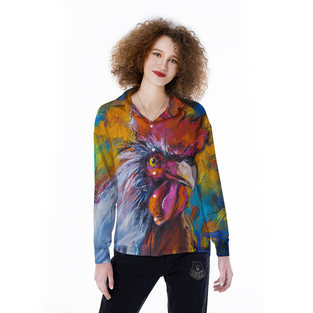 Painting Rooster Print Women's Long Sleeve Shirts-grizzshop