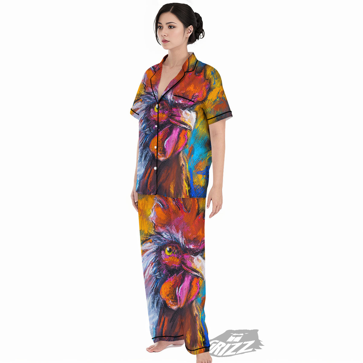 Painting Rooster Print Women's Pajamas Set-grizzshop