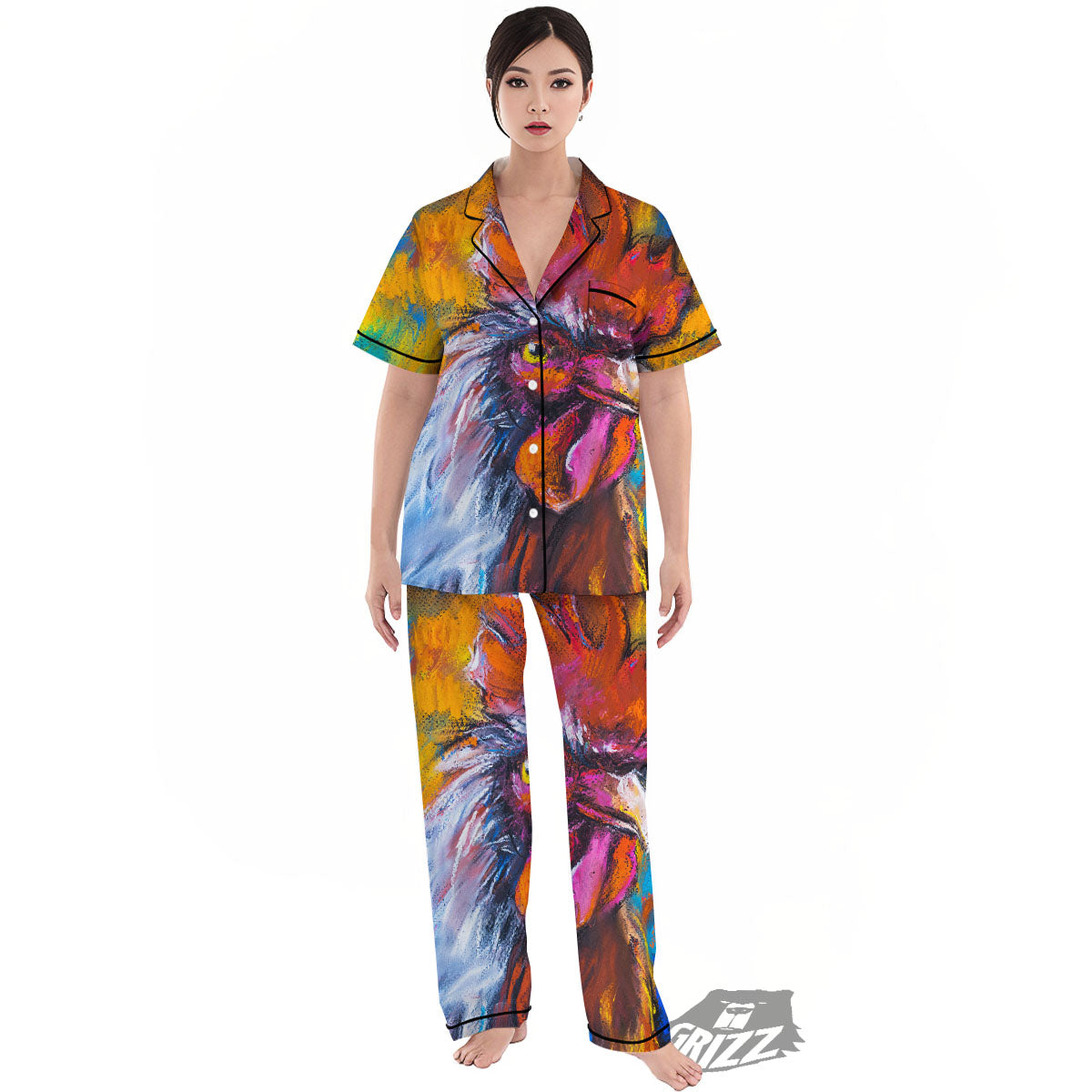 Painting Rooster Print Women's Pajamas Set-grizzshop