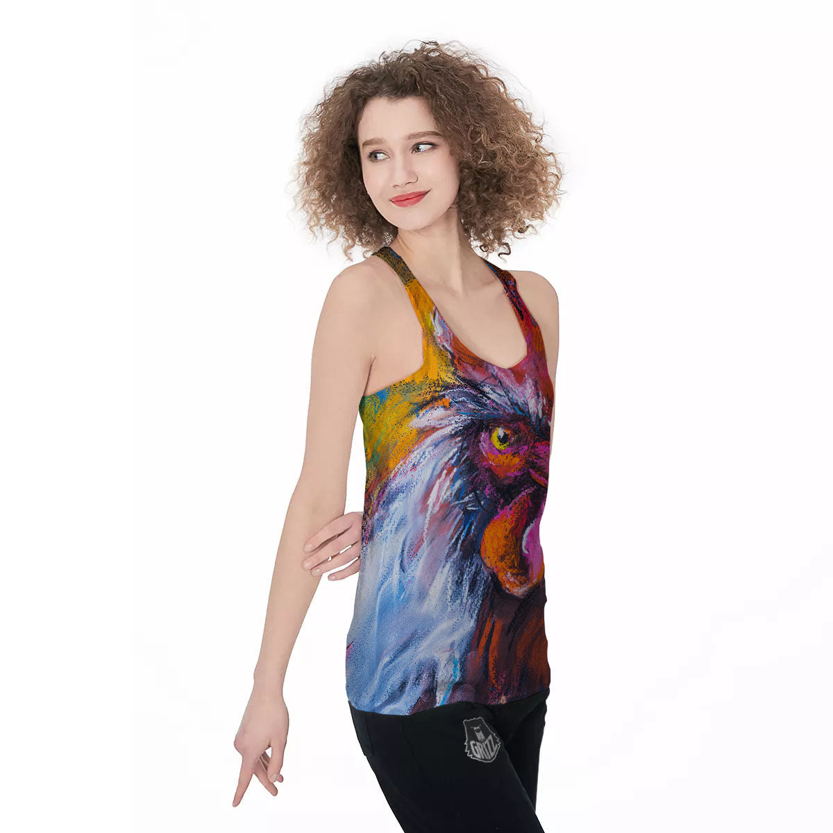 Painting Rooster Print Women's Racerback Tank Top-grizzshop