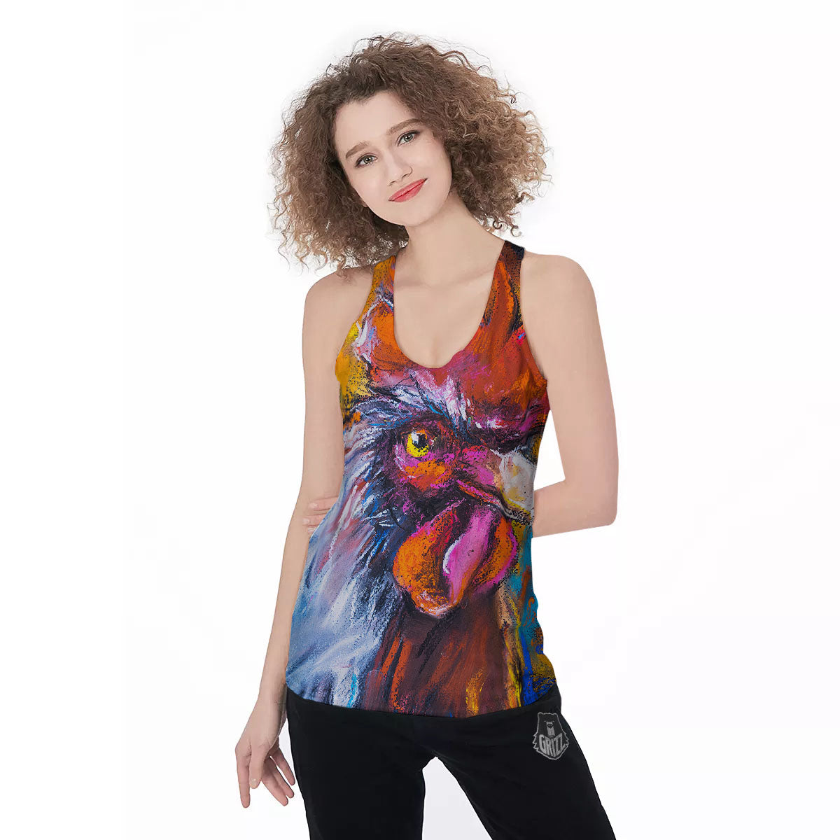 Painting Rooster Print Women's Racerback Tank Top-grizzshop