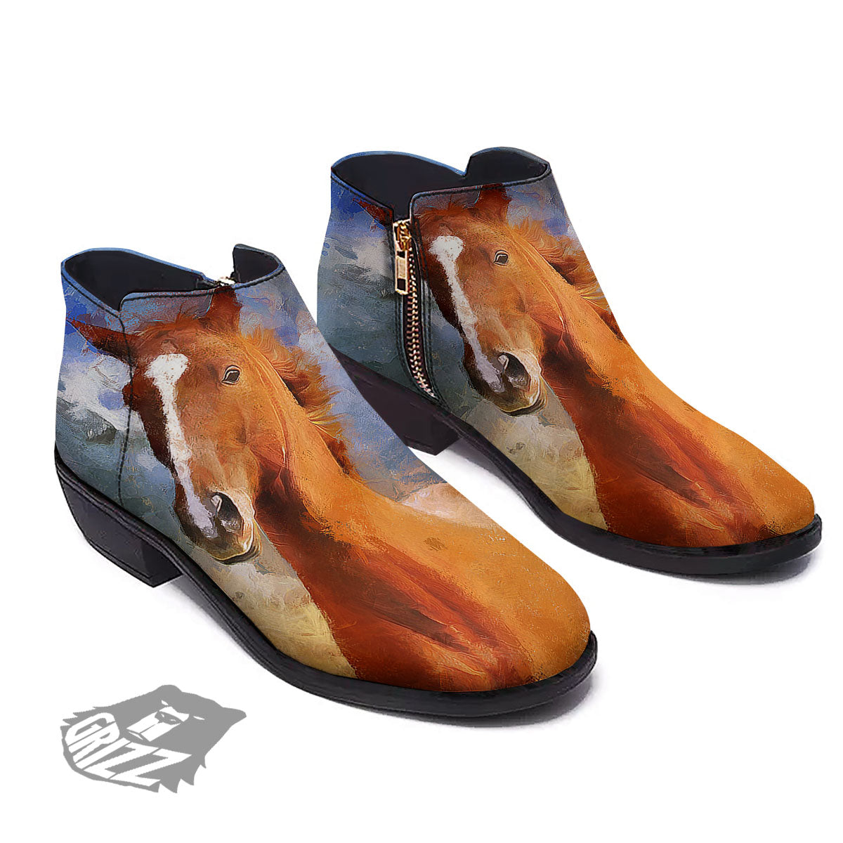 Painting Running Horses Print Ankle Boots-grizzshop