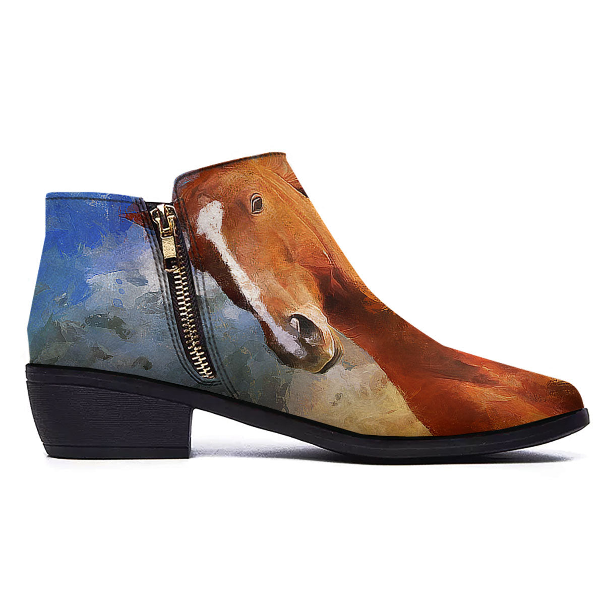 Painting Running Horses Print Ankle Boots-grizzshop
