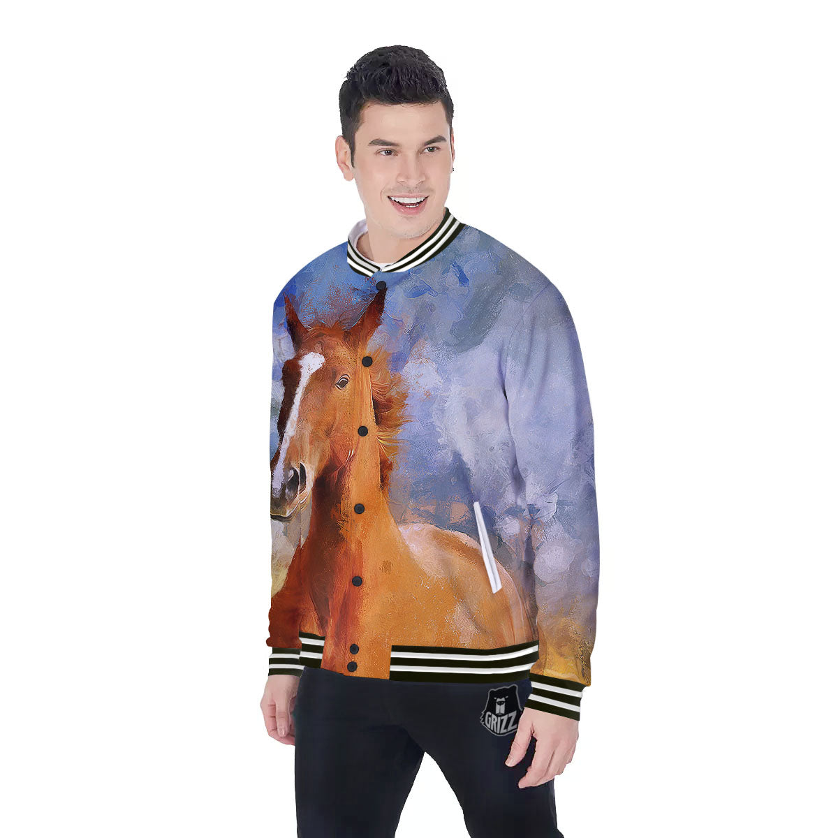Painting Running Horses Print Baseball Jacket-grizzshop