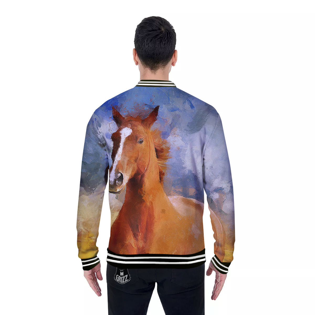 Painting Running Horses Print Baseball Jacket-grizzshop