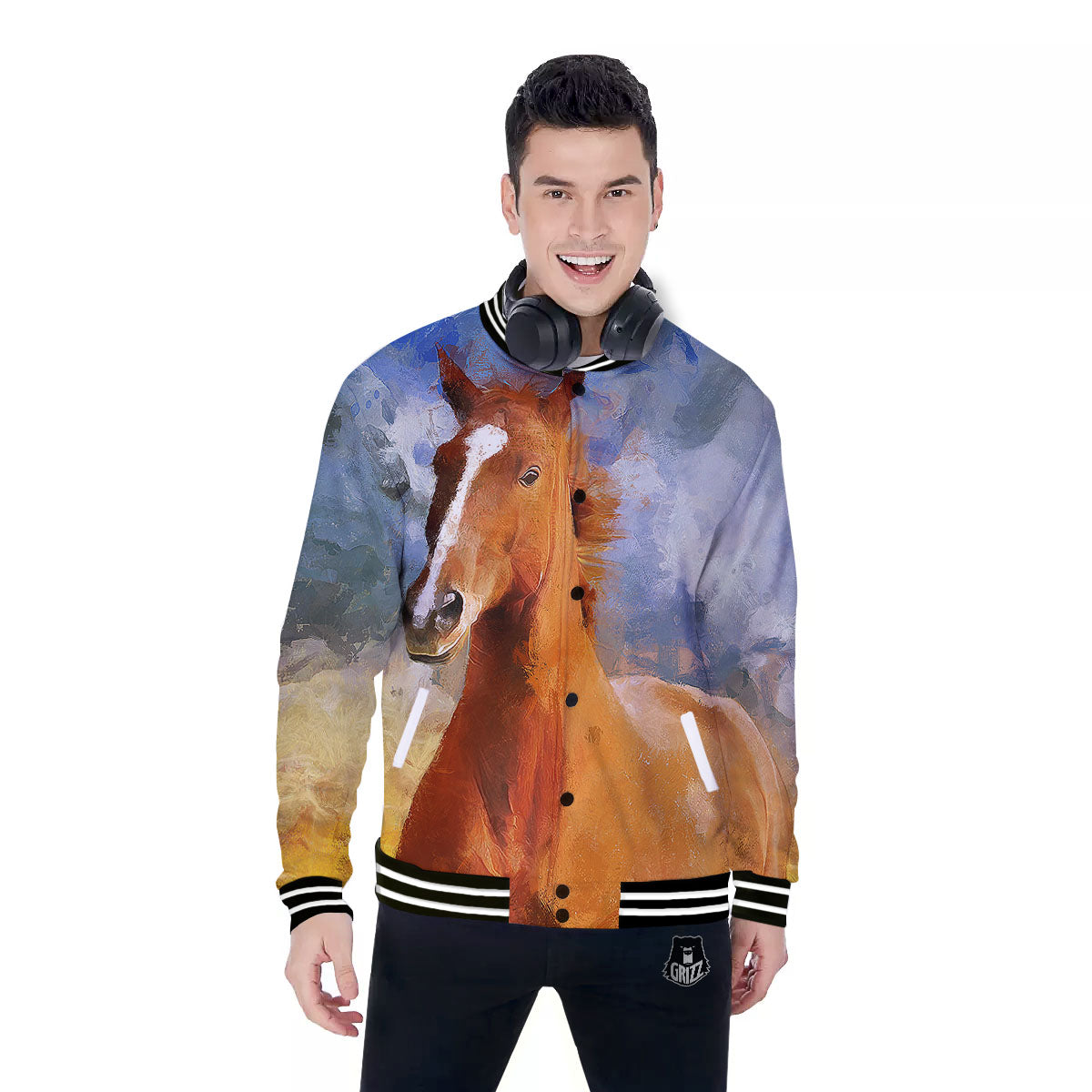 Painting Running Horses Print Baseball Jacket-grizzshop