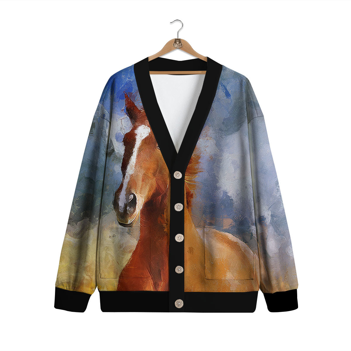 Painting Running Horses Print Cardigan-grizzshop